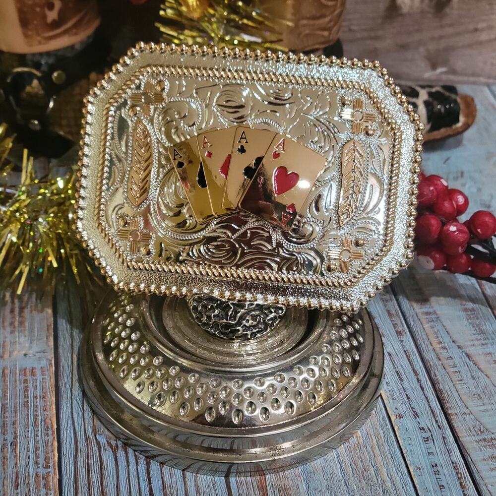Four aces western belt buckle Silver Rosetone Rectangle Cowboy Poker Cards Buckl